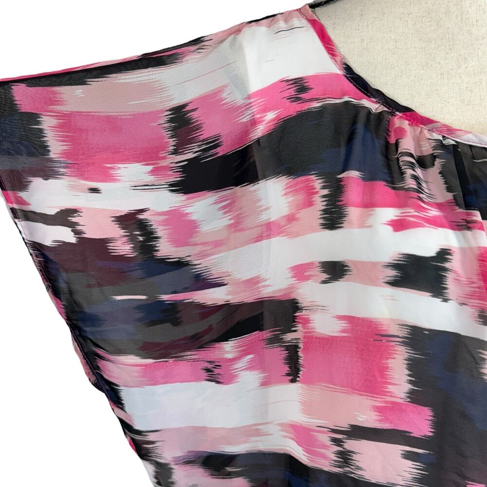 Style & Co X-Large Blouson Top Abstract Lined Flutter Sleeve Pullover Scoop Neck - Picture 2 of 8